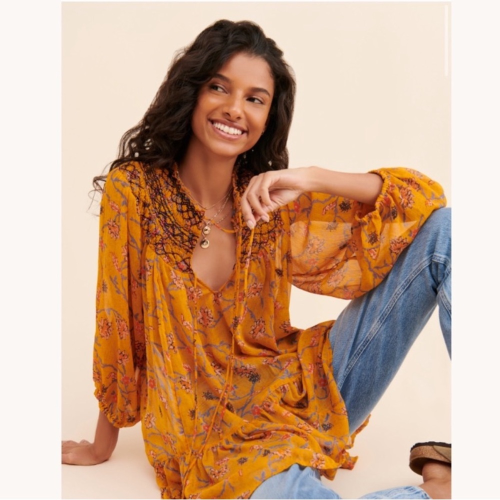 FREE PEOPLE mustard KEEPING UP WITH KARA tunic sz large - Picture 7 of 15